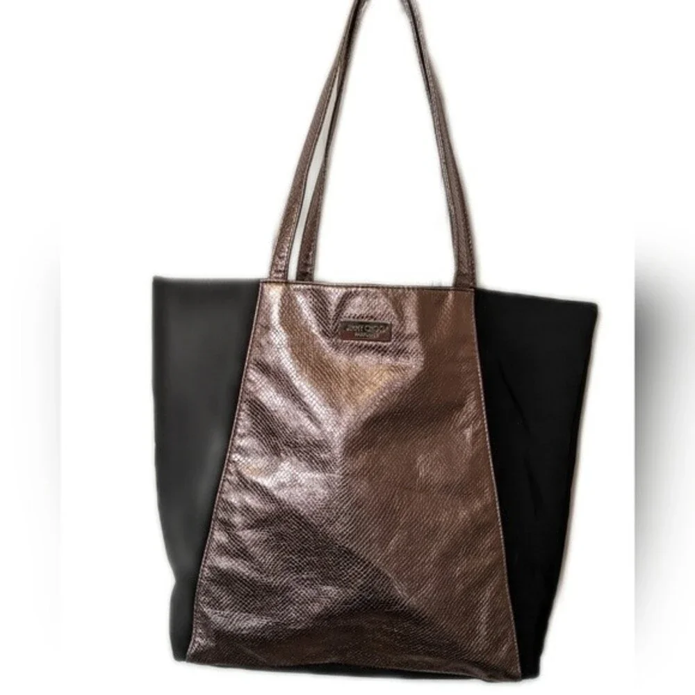 Jimmy Choo parfums large black faux suede tote bag with snakeskin print